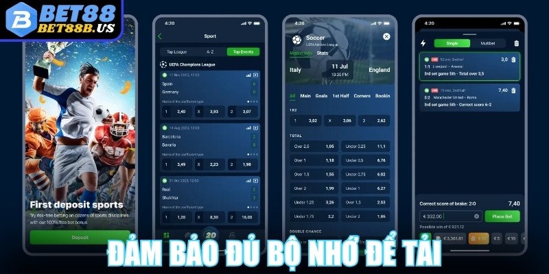 Đảm bảo đủ bộ nhớ để tải app Bet88